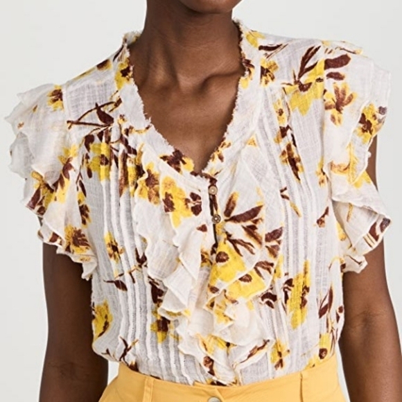 Free People Naya floral print boho cottagecore ruffled top Size S/XS - Picture 3 of 10
